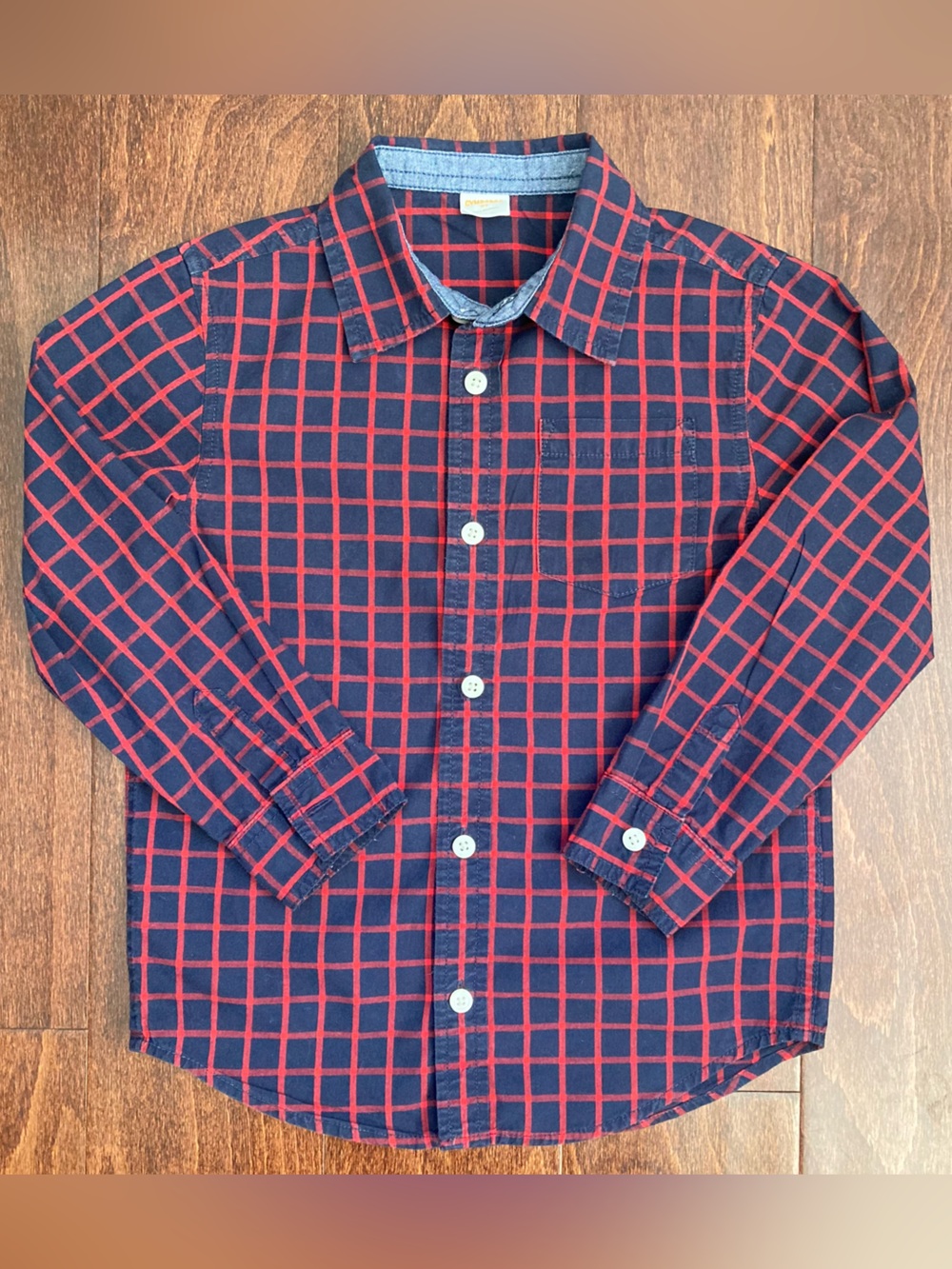 Gymboree Plaid Collared Button Down Boys Dress Shirt Navy Blue Red Size 5T